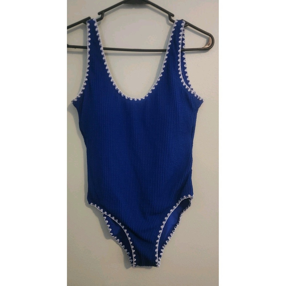 Betsy Johnson Blue And White Bathing Suit Low Scoop Back Size Medium‎ EUC